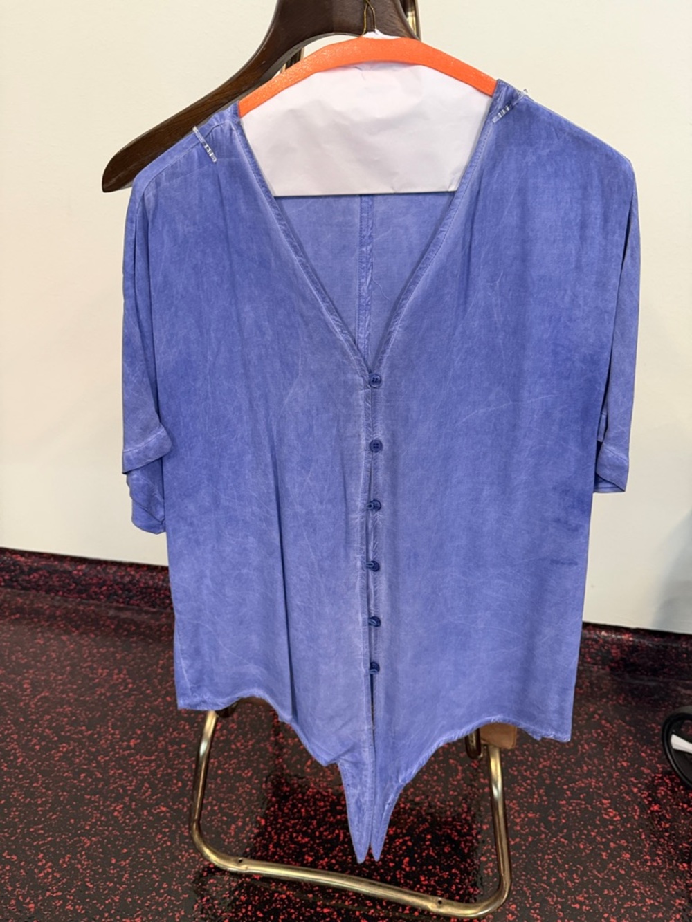 Velvet Heart Washed Periwinkle Button-Down V-Neck Top